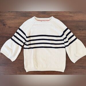 Boden Striped Knit Sweater Cream Navy Bell Sleeve Cotton Blend Size Large
